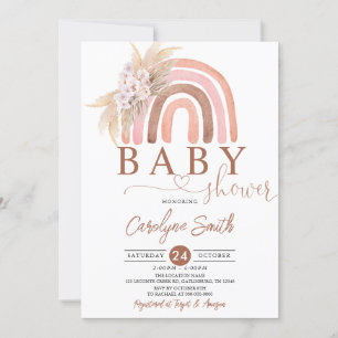 Pink Pampas Grass Boho Rainbow Baby Dusche Einladung