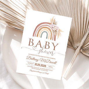 Pink Pampas Grass Boho Rainbow Baby Dusche Einladung