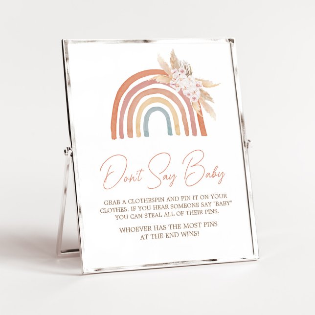 Pink Pampas Grass Boho Rainbow Sage nicht Baby Poster (Girl Boho Rainbow Baby Shower Don't Say Baby Sign)