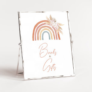 Pink Pampas Grass Boho Regenbogen Bücher und Gesch Poster