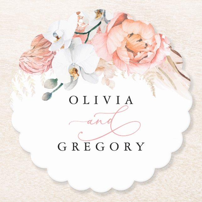 Pink Pampas Grass Elegantes Tropenpapier Untersetzer (Vorderseite)