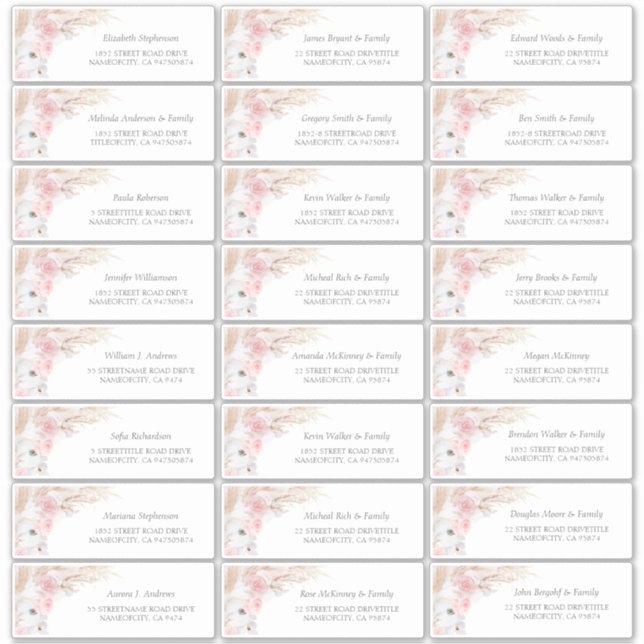 Pink Pampas Grass Guest Names Address Labels (Vorderseite)