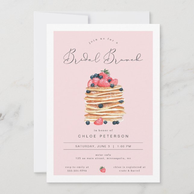 Pink Pancakes Bridal Brunch Dusche Einladung (Vorderseite)