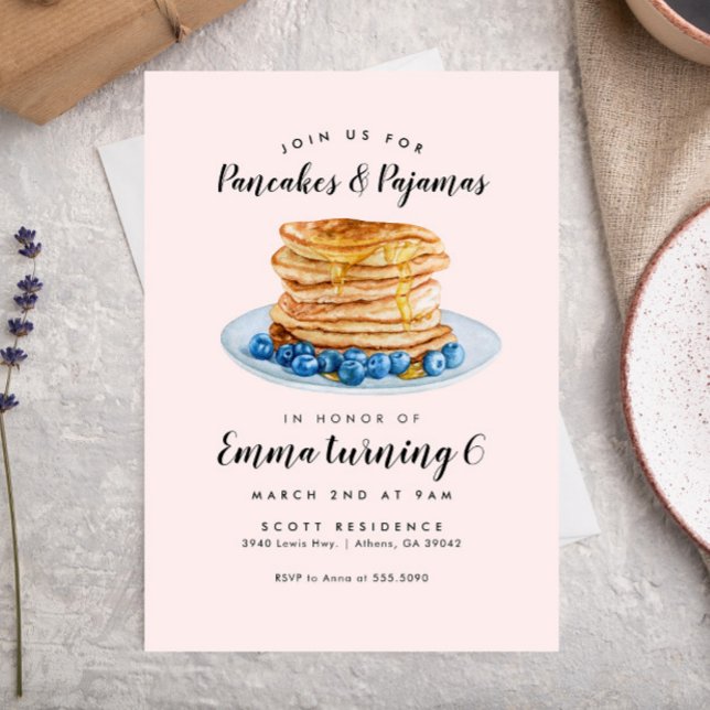 Pink Pancakes Pajamas Geburtstag Einladung (Von Creator hochgeladen)