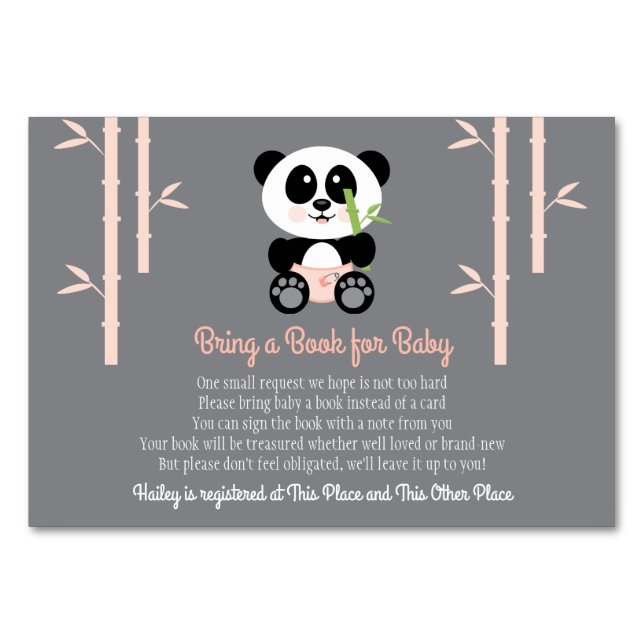 PINK PANDA BABY SHOWER BUCHFRAGEKARTE TISCHNUMMER (Vorderseite)