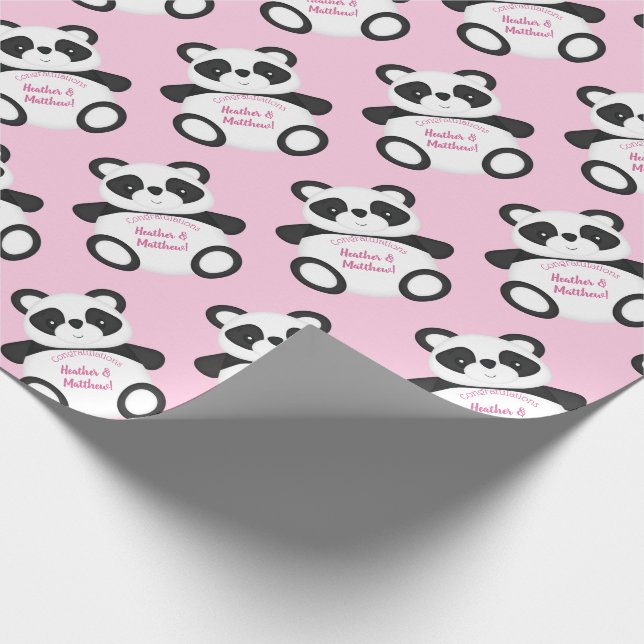 Pink Panda Bear Baby Dusche Geschenkpapier (Ecke)