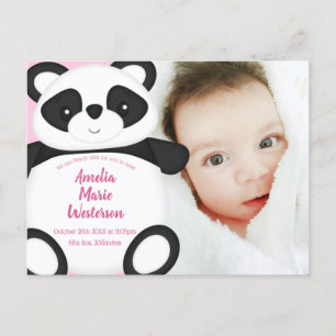 Pink Panda Bear Baby Geburtsankündigung  Postkarte