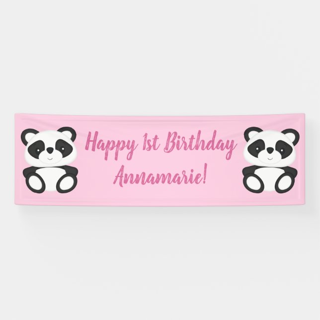 Pink Panda Bear Geburtstagsparty Banner (Horizontal)