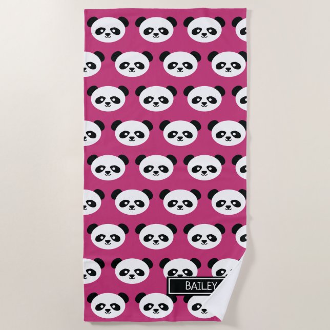 Pink Panda Bear Muster Kawaii Personalisiert Kids Strandtuch (Vorderseite)