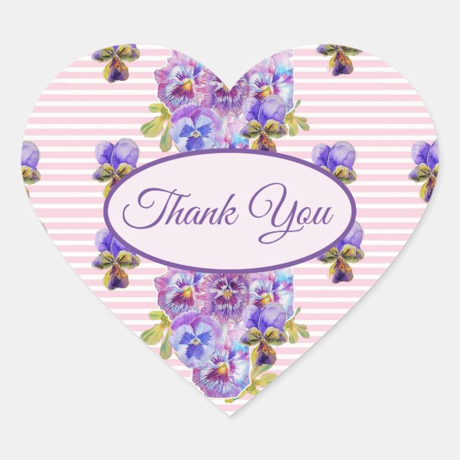 Pink Pansy Blume floral Danke Pattern Herz Herz-Aufkleber (Vorderseite)