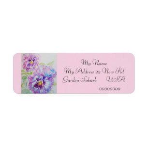 Pink Pansy Blume Floral Rücksendeadressen-Aufklebe