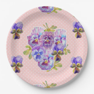 Pink Pansy dot Blume Muster Papierplatte Party Pla Pappteller