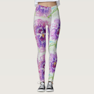 Pink Pansy Floral Wasserfarbe Leggings