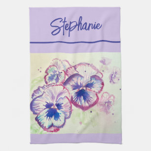 Pink Pansy Watercolor Womens Lavender Lilac Geschirrtuch