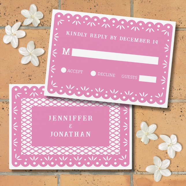 Pink Papel picado Hochzeit RSVP Karte (Von Creator hochgeladen)