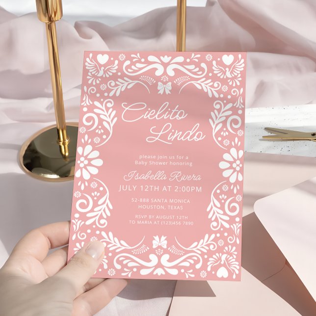 Pink Papel Picado Mexican Baby Dusche Einladung (Von Creator hochgeladen)