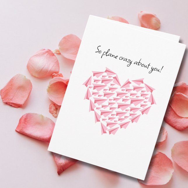 Pink Paper Airplane Heart Romantic Valentine's  Karte (Von Creator hochgeladen)