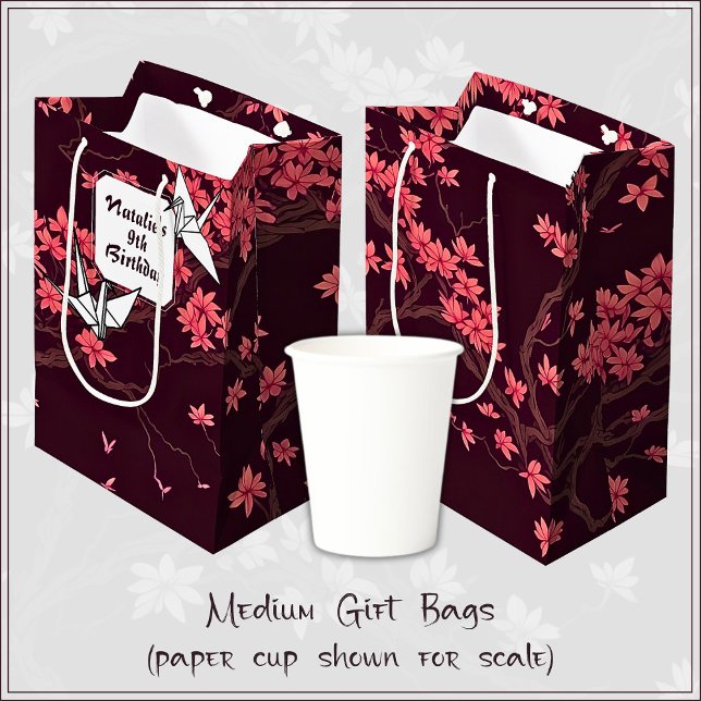 Pink Paper Crane Origami Cherry Blossom Mittlere Geschenktüte (Von Creator hochgeladen)