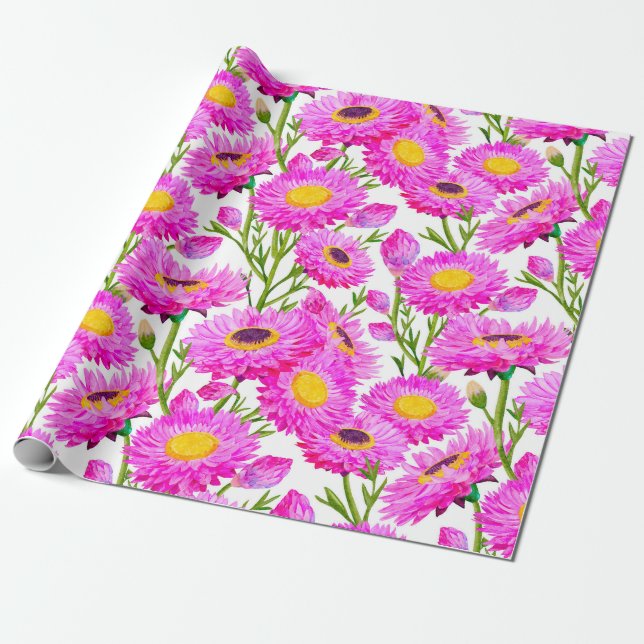 Pink Paper Daisies Blumenblüten Geschenkpapier (Ungerollt)