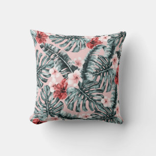 Pink Paradise Tropical Island Floral Botanical Kissen