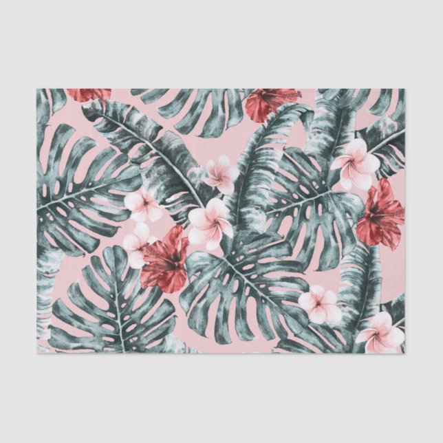 Pink Paradise Tropical Island Floral Botanical Seidenpapier (Vorderseite)