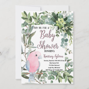 Pink Parakeet Bird Wasserfarbe Babydusche Einladung