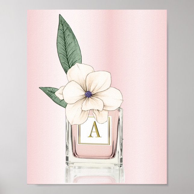 Pink Parfüm Flasche Flora Magnolia Monogramm Poster (Vorne)