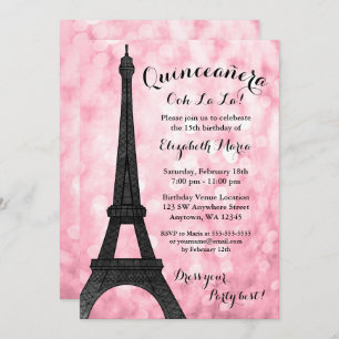 Pink Paris Bokeh Glitzer Lights Quinceañera Einladung