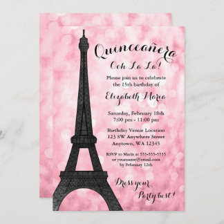Pink Paris Bokeh Glitzer Lights Quinceañera Einladung