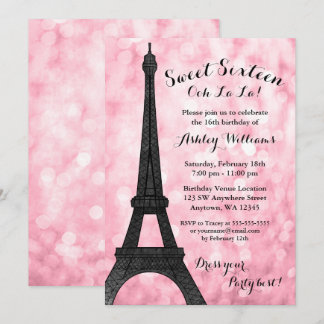 Pink Paris Bokeh Glitzer Lights Sweet 16 Einladung