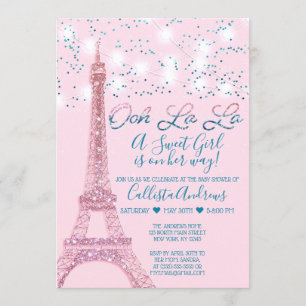 Pink Paris Eiffel Tower Glitzer Lights Baby Dusche Einladung