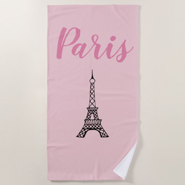 Pink Paris Eiffel Tower Summer Pool Strandtuch (Vorderseite)
