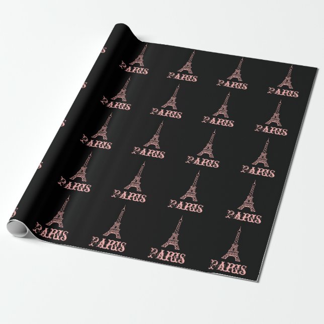 Pink Paris Eiffel Tower Wrapping Paper  Geschenkpapier (Ungerollt)