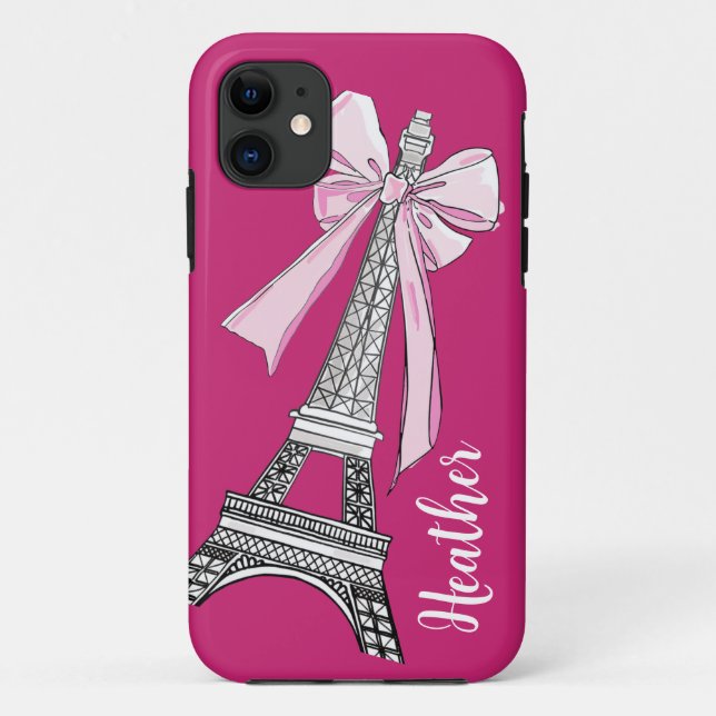 Pink Paris Eiffelturm Personalisiert iPhone Case (Rückseite)