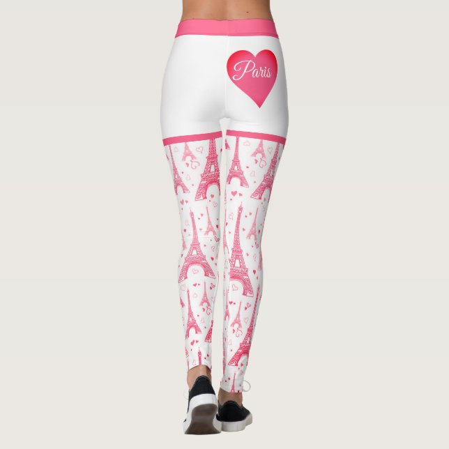 Pink Paris Herz Eiffel Tower Pattern Chic Leggings (Rückseite)