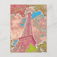 Pink Paris Impressionist Eiffelturm Postkarte