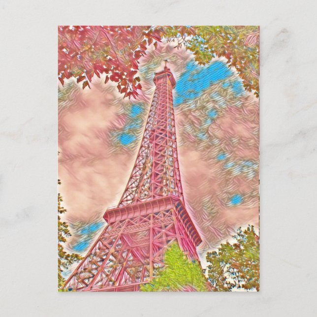 Pink Paris Impressionist Eiffelturm Postkarte (Vorderseite)