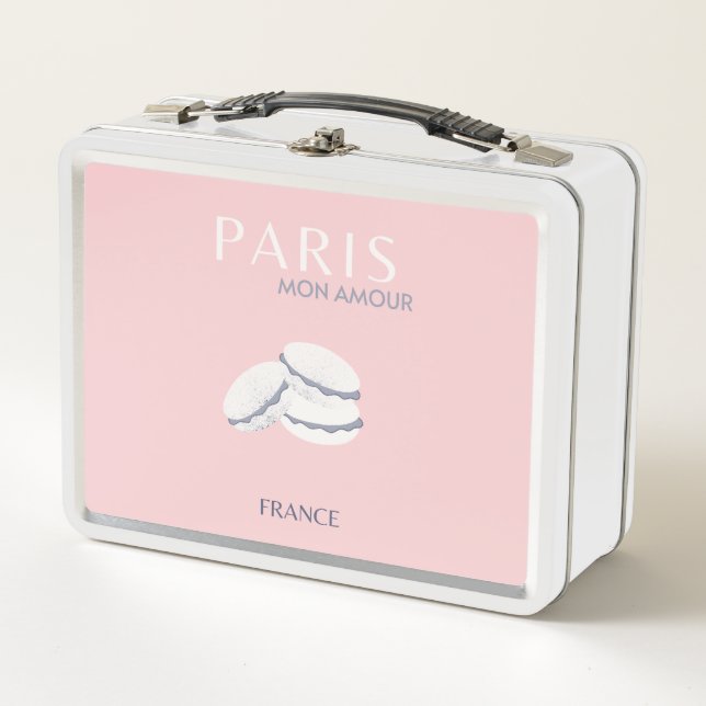 Pink Paris Reisen Art Pastell Preppy Macarons Metall Brotdose (Vorderseite)