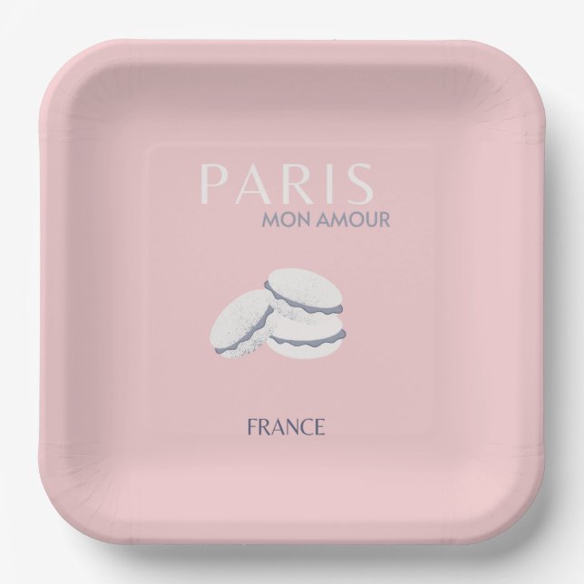 Pink Paris Reisen Art Pastell Preppy Macarons Pappteller (Vorderseite)