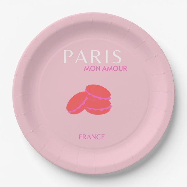 Pink Paris Reisen Kunst Preppy Macarons Pappteller (Vorderseite)