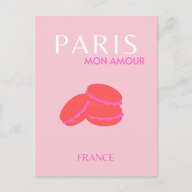Pink Paris Reisen Kunst Preppy Macarons Postkarte (Vorderseite)