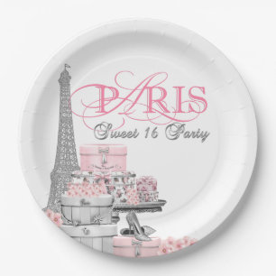 Pink Paris Sweet 16 Geburtstagsfeier Pappteller