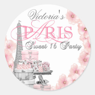 Pink Paris Sweet 16 Geburtstagsfeier Runder Aufkleber