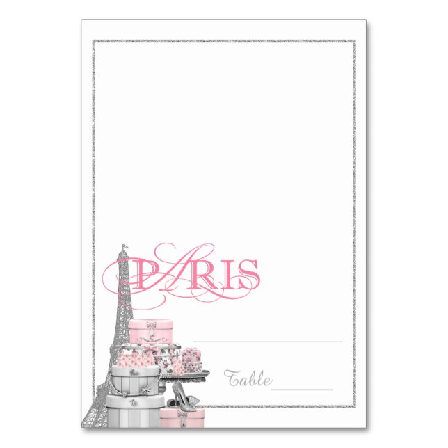 Pink Paris Tented Escort Cards Tischnummer (Vorderseite)