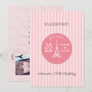 Pink Paris Thema Geburtstagsparty Passport hinzufü Einladung