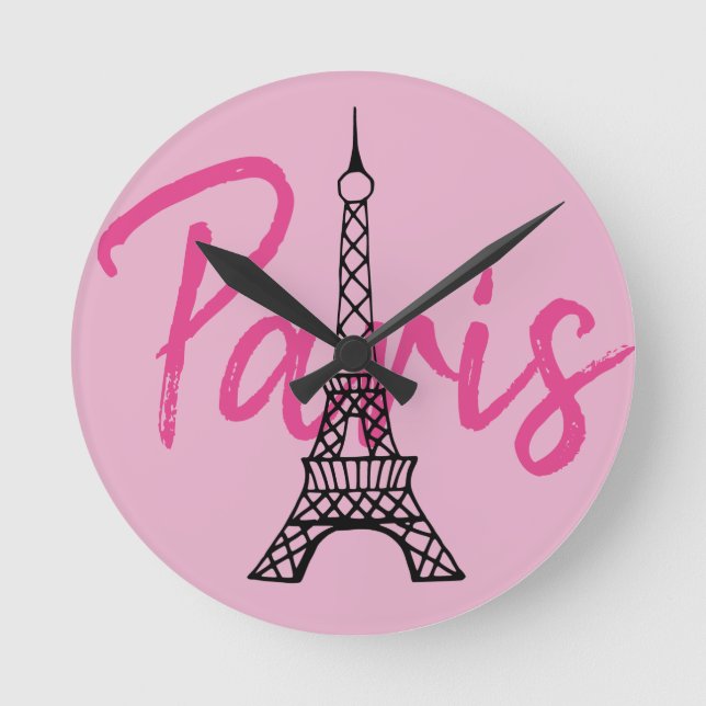 Pink Paris Wall Clock Runde Wanduhr (Vorderseite)
