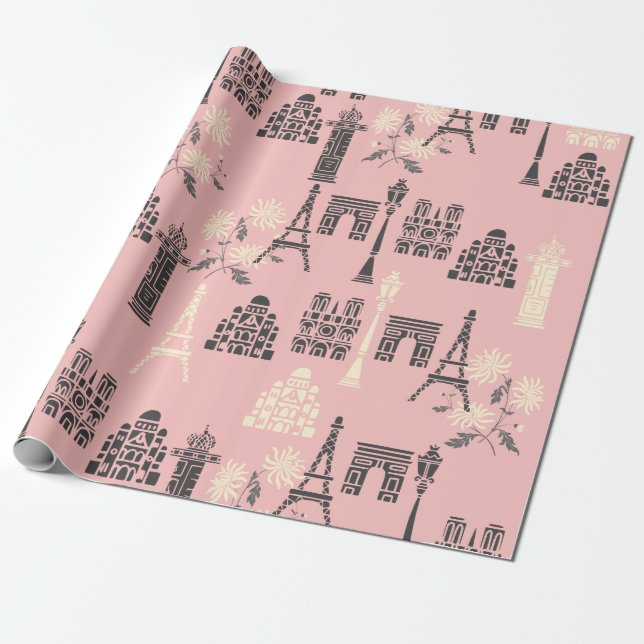 Pink Paris Wrapping Paper Geschenkpapier (Ungerollt)