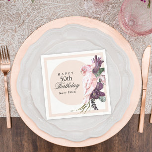 Pink Parrot Boho Botanical 50th Birthday Serviette