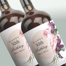 Pink Parrot Boho Tropical 50. Geburtstagsparty Weinetikett