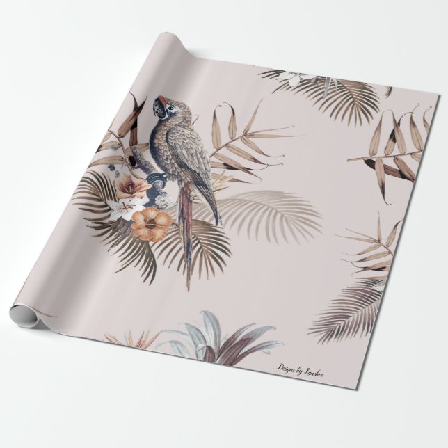 Pink-Parrot-Muster-Umschlagpapier Geschenkpapier (Ungerollt)